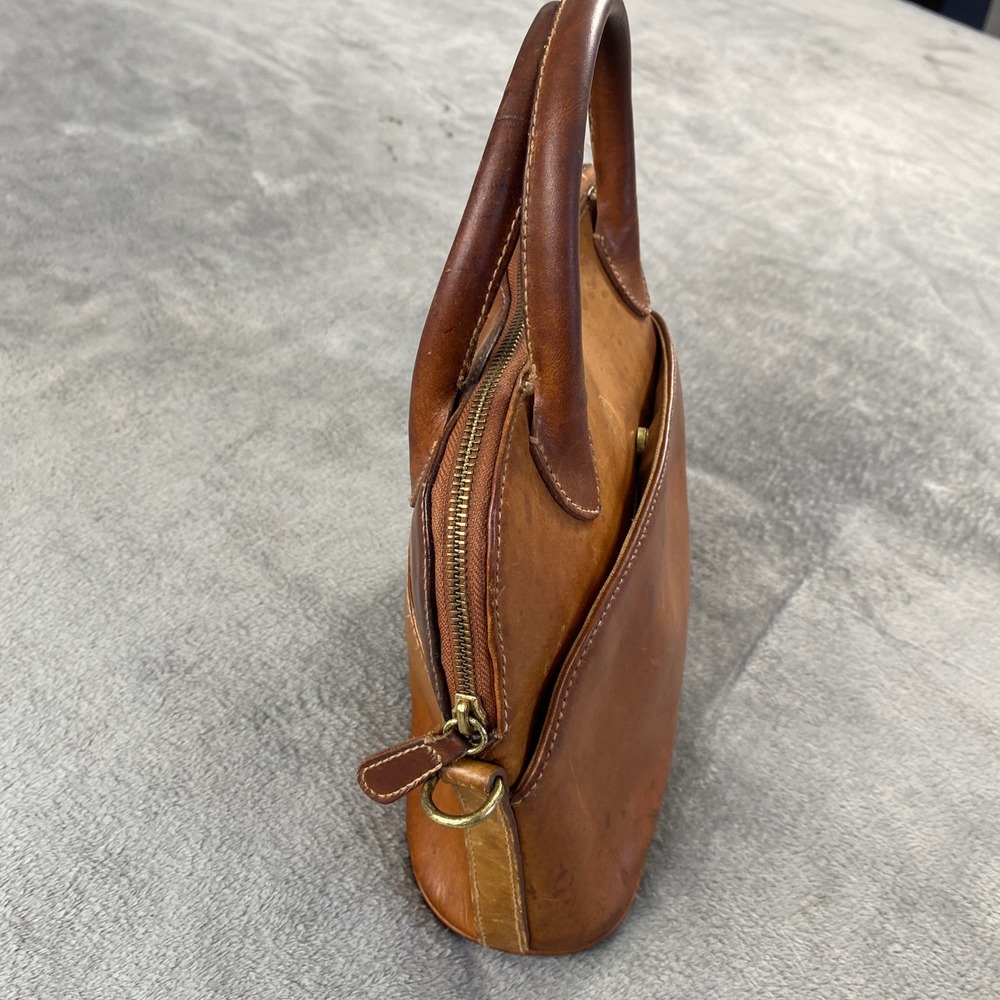 Vintage G.H. Bass Co Satchel Bag M Tan Leather Dome Style Patina Brass Hardware - Picture 4 of 12